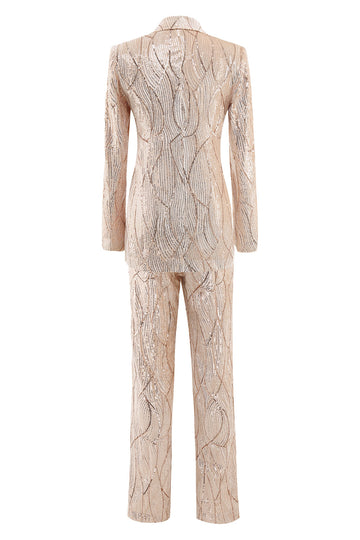 Champagne Peak Lapel Single Breasted Sequin 2 Piece Women's Formal Suits